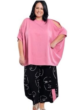 Alembika Bazooka Pink Dolman Cold Shoulder Top Oversized Boho Resort NWT Size 1X